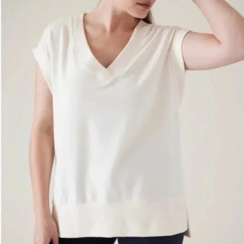 NWT Athleta Retroterry V-Neck Sweatshirt Tee Womenβs Medium White